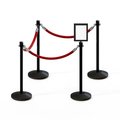 Montour Line Stanchion Post and Rope Kit Black, 4CrownTop 3RedRope 8.5x11V Sign C-Kit-3-BK-CN-1-Tapped-1-8511-V-3-ER-RD-PS